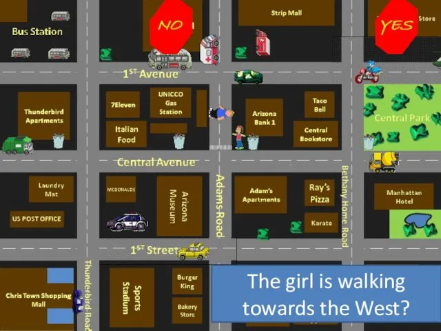 The girl is walking towards the West?