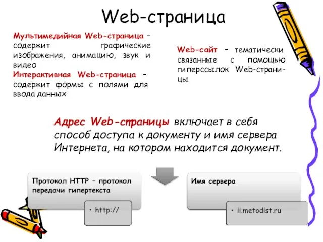 Web-страница Мультимедийная Web-страница – содержит графические изображения, анимацию, звук и