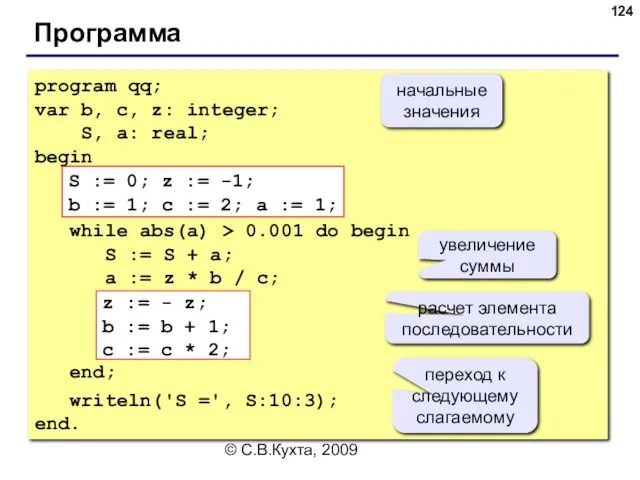 © С.В.Кухта, 2009 Программа program qq; var b, c, z: