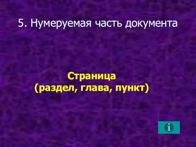 5. Нумеруемая часть документа Страница (раздел, глава, пункт)