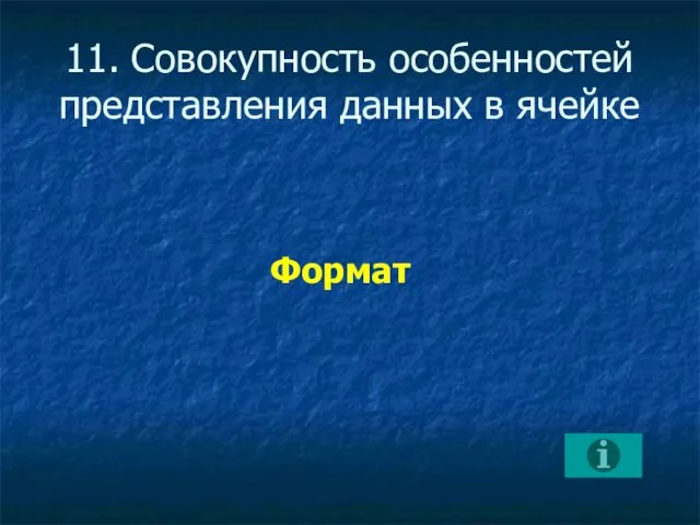 11. Совокупность особенностей представления данных в ячейке Формат