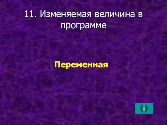 11. Изменяемая величина в программе Переменная