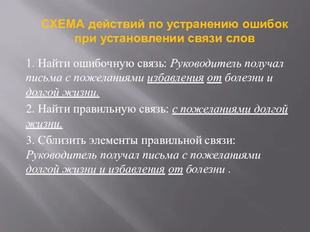 1. Найти ошибочную связь: Руководитель получал письма с пожеланиями избавления