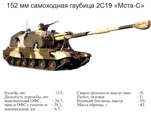 152 мм самоходная гаубица 2С19 «Мста-С» Калибр, мм - 152;