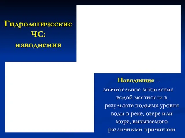 Гидрологические ЧС: наводнения Наводнение – значительное затопление водой местности в