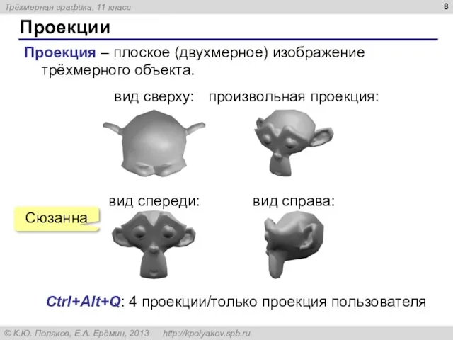 Проекции Проекция – плоское (двухмерное) изображение трёхмерного объекта. вид сверху: