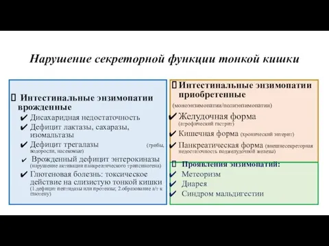 Нарушение секреторной функции тонкой кишки Интестинальные энзимопатии врожденные Дисахаридная недостаточность