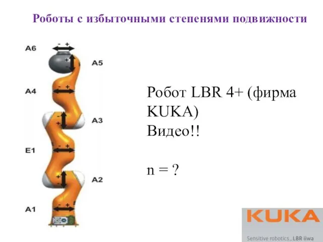 Робот LBR 4+ (фирма KUKA) Видео!! n = ? Роботы с избыточными степенями подвижности