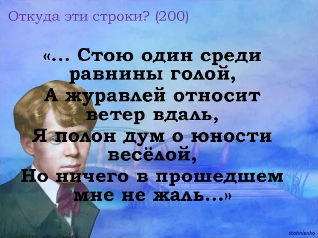 Откуда эти строки? (200) «… Стою один среди равнины голой,