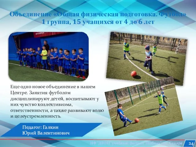 Объединение «Общая физическая подготовка. Футбол» 1 группа, 15 учащихся от