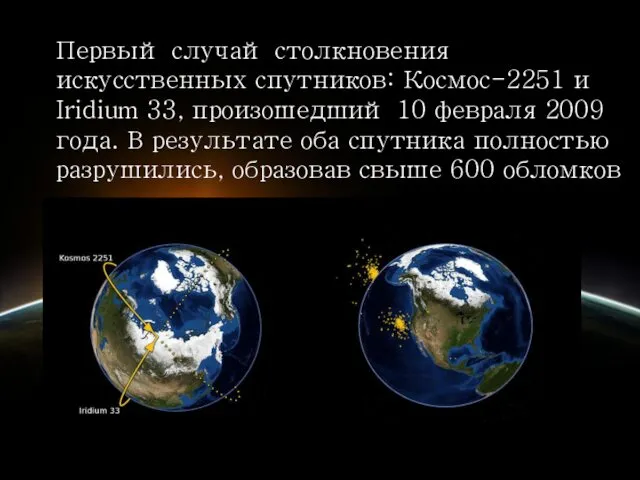 Первый случай столкновения искусственных спутников: Космос-2251 и Iridium 33, произошедший