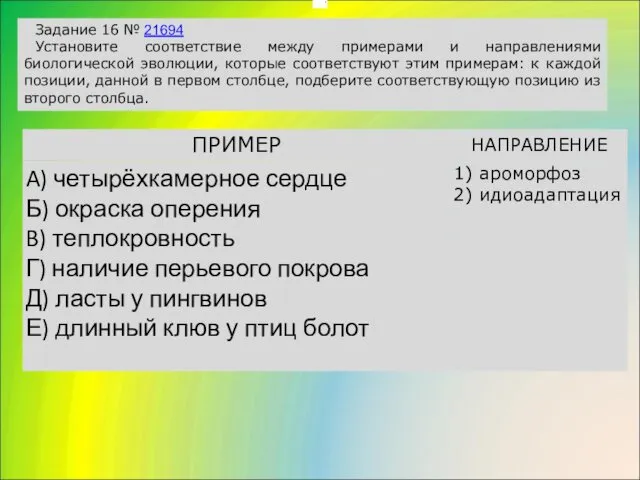 . Задание 16 № 21694 Установите соответствие между примерами и