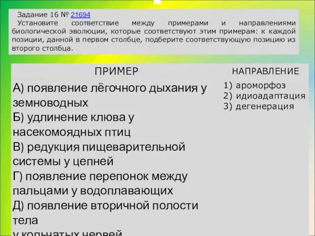 . Задание 16 № 21694 Установите соответствие между примерами и