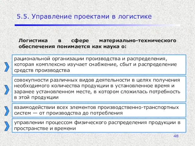 5.5. Управление проектами в логистике рациональной организации производства и распределения,