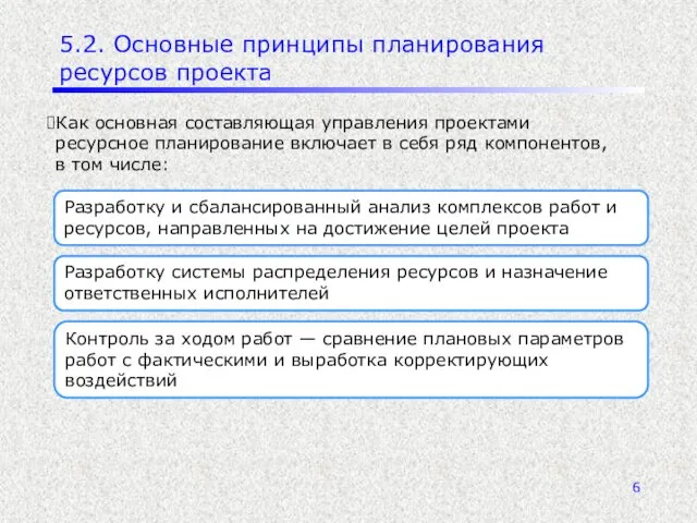 5.2. Основные принципы планирования ресурсов проекта Как основная составляющая управления