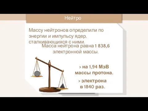 . Нейтрон Массу нейтронов определили по энергии и импульсу ядер,