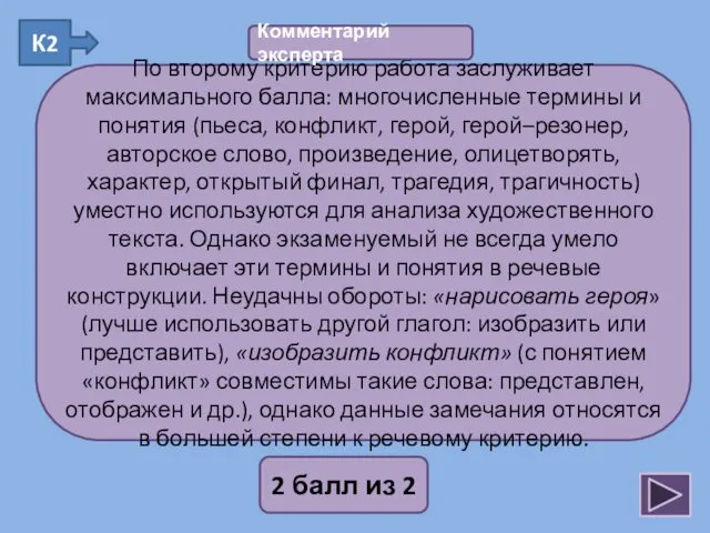 2 балл из 2 По второму критерию работа заслуживает максимального