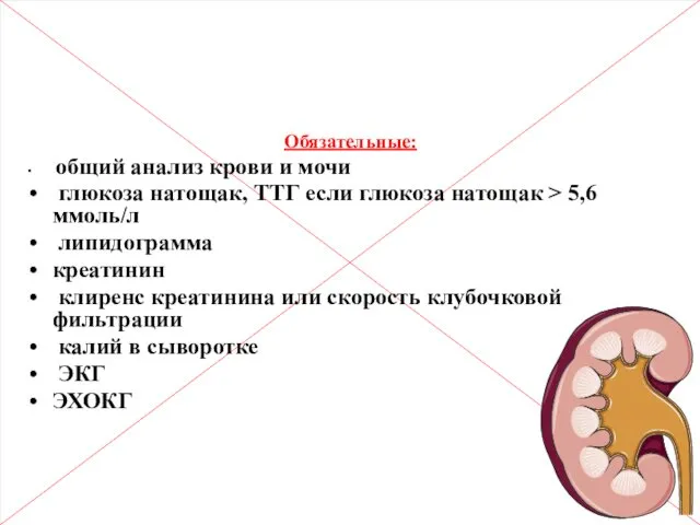 Лабораторные и инструментальные методы исследования Обязательные: общий анализ крови и