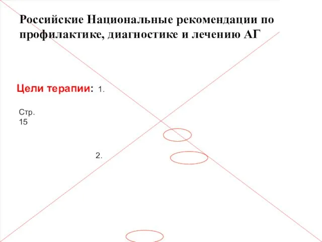 Российские Национальные рекомендации по профилактике, диагностике и лечению АГ Цели терапии: 1. 2. Стр. 15