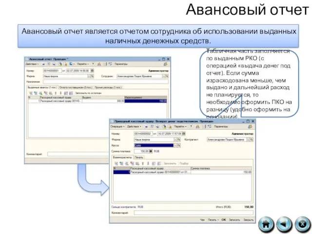 Авансовый отчет Авансовый отчет является отчетом сотрудника об использовании выданных