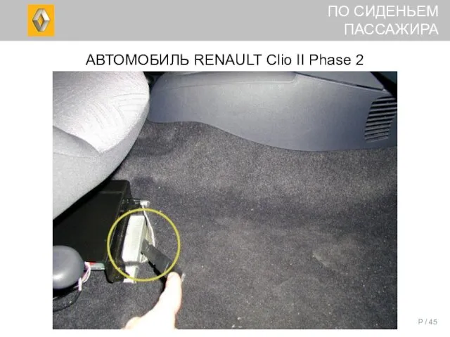 P / ПО СИДЕНЬЕМ ПАССАЖИРА АВТОМОБИЛЬ RENAULT Clio II Phase 2