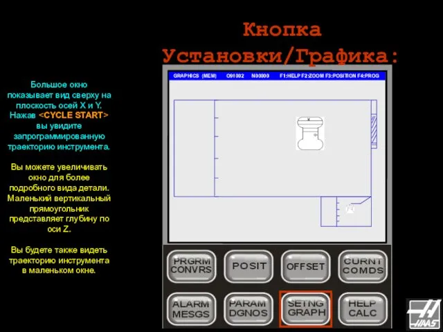 Кнопка Установки/Графика: GRAPHICS (MEM) O91002 N00000 F1:HELP F2:ZOOM F3:POSITION F4:PROG