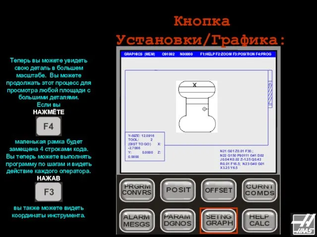 Кнопка Установки/Графика: GRAPHICS (MEM) O91002 N00000 F1:HELP F2:ZOOM F3:POSITION F4:PROG