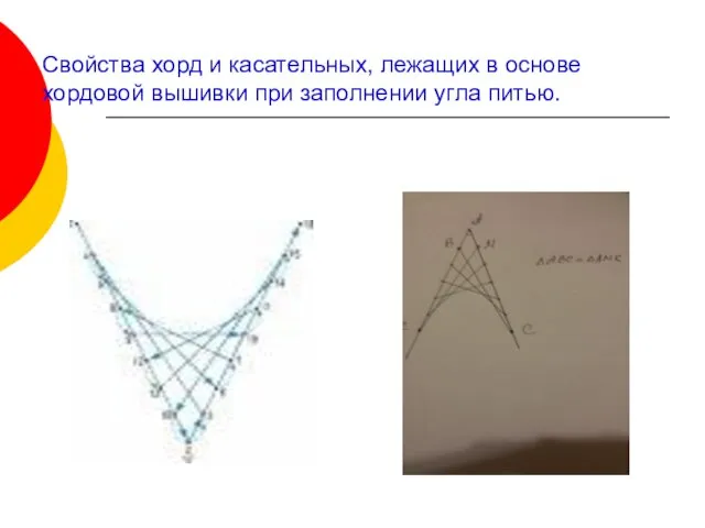 Свойства хорд и касательных, лежащих в основе хордовой вышивки при заполнении угла питью.