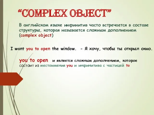 “Complex Object” B английском языке инфинитив часто встречается в составе