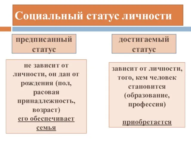 Социальный статус личности предписанный статус достигаемый статус не зависит от