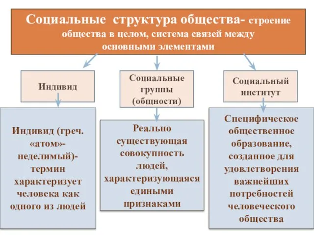 Социальные структура общества- строение общества в целом, система связей между