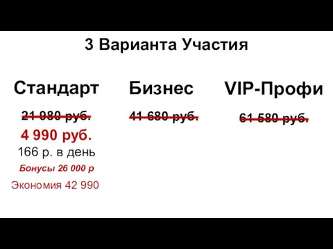 Стандарт 3 Варианта Участия Бизнес VIP-Профи Экономия 42 990 4
