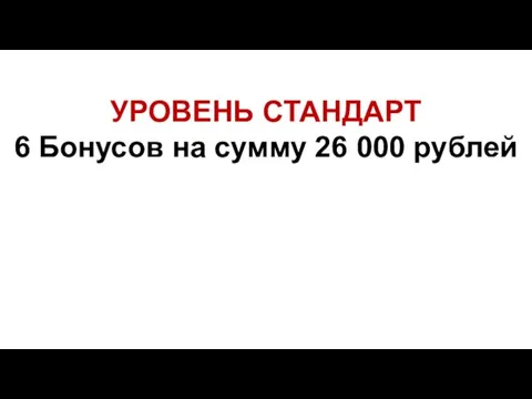 УРОВЕНЬ СТАНДАРТ 6 Бонусов на сумму 26 000 рублей