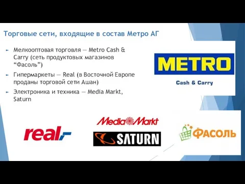 Торговые сети, входящие в состав Метро АГ Мелкооптовая торговля — Metro Cash &