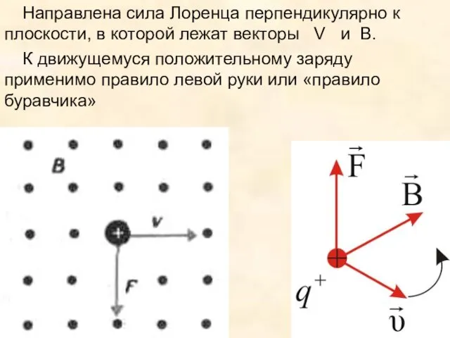 Направлена сила Лоренца перпендикулярно к плоскости, в которой лежат векторы