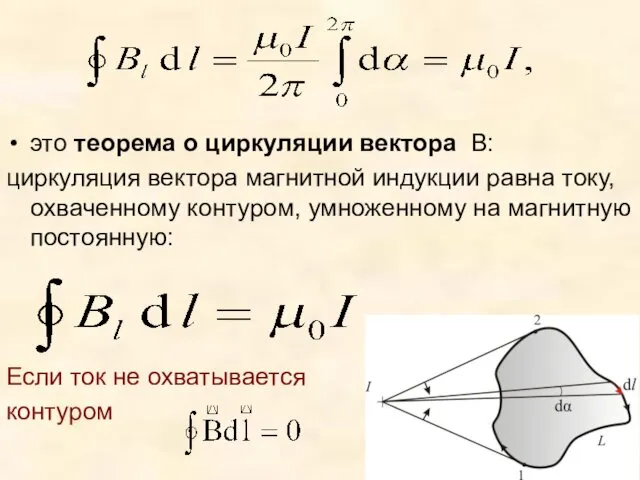 это теорема о циркуляции вектора B: циркуляция вектора магнитной индукции