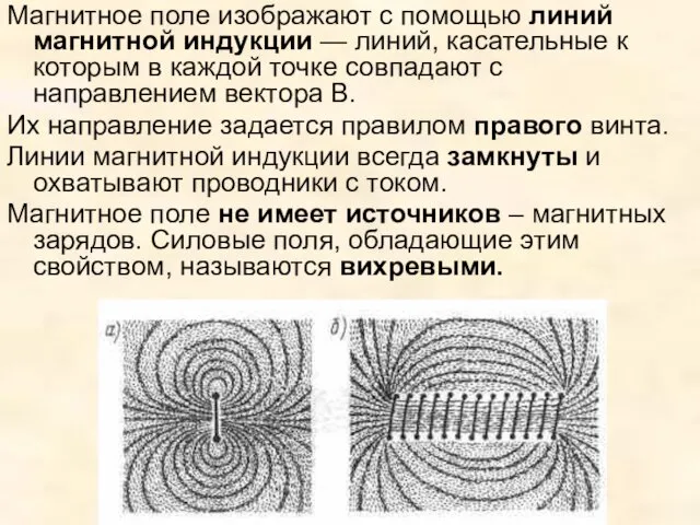 Магнитное поле изображают с помощью линий магнитной индукции — линий,