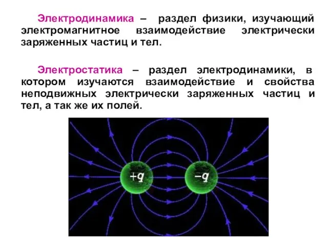 Электродинамика – раздел физики, изучающий электромагнитное взаимодействие электрически заряженных частиц