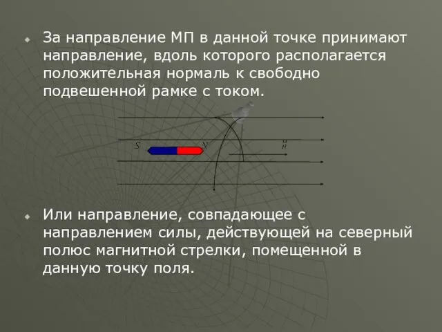 За направление МП в данной точке принимают направление, вдоль которого