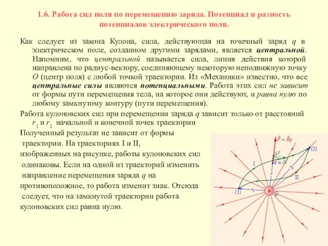 1.6. Работа сил поля по перемещению заряда. Потенциал и разность