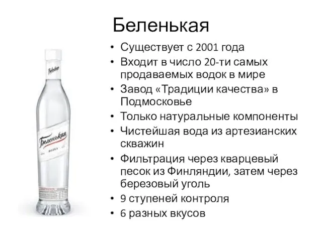 Беленькая Существует с 2001 года Входит в число 20-ти самых