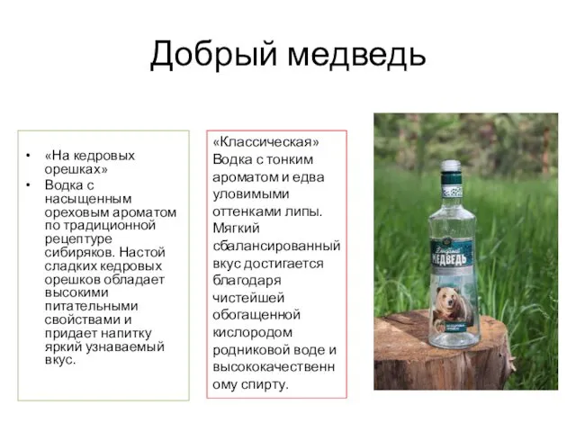 Добрый медведь «На кедровых орешках» Водка с насыщенным ореховым ароматом