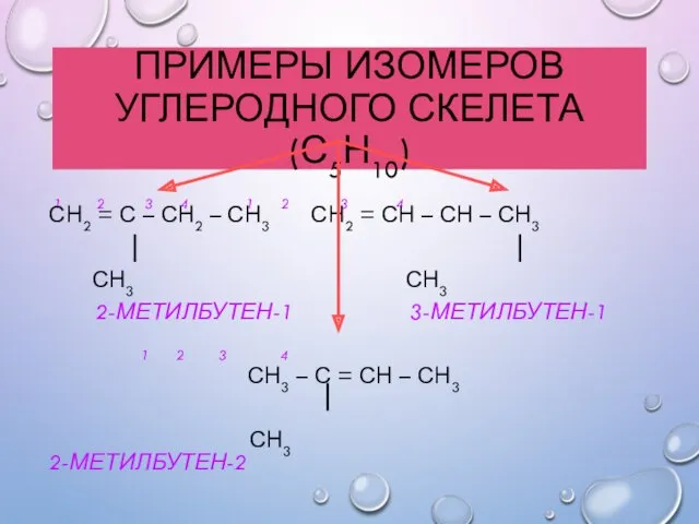 ПРИМЕРЫ ИЗОМЕРОВ УГЛЕРОДНОГО СКЕЛЕТА (С5Н10) 1 2 3 4 1