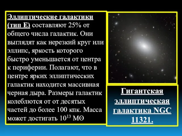Эллиптические галактики (тип Е) составляют 25% от общего числа галактик.