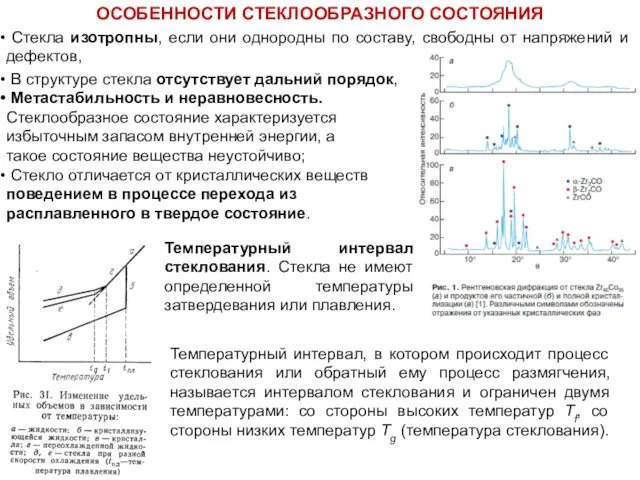 ОСОБЕННОСТИ СТЕКЛООБРАЗНОГО СОСТОЯНИЯ Стекла изотропны, если они однородны по составу,