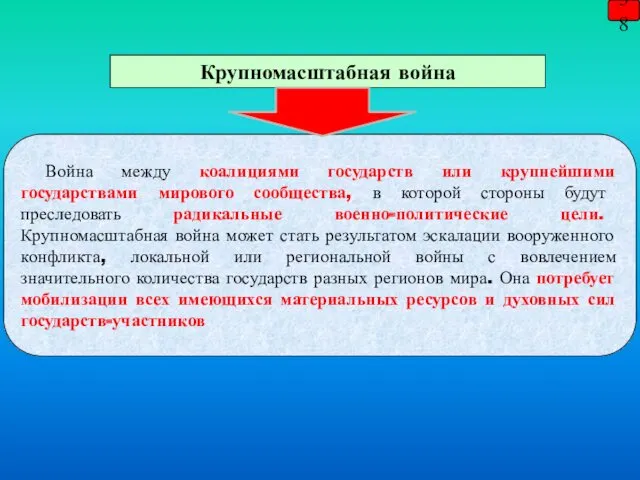 38 Крупномасштабная война Война между коалициями государств или крупнейшими государствами