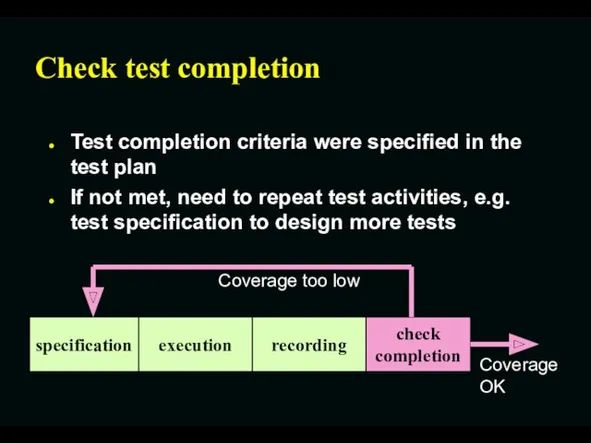 Check test completion Test completion criteria were specified in the