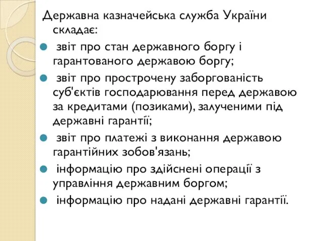 Державна казначейська служба України складає: звіт про стан державного боргу