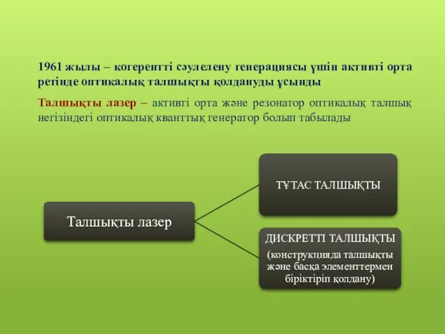 1961 жылы – когерентті сәулелену генерациясы үшін активті орта ретінде
