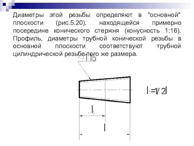 Диаметры этой резьбы определяют в "основной" плоскости (рис.5.20), находящейся примерно